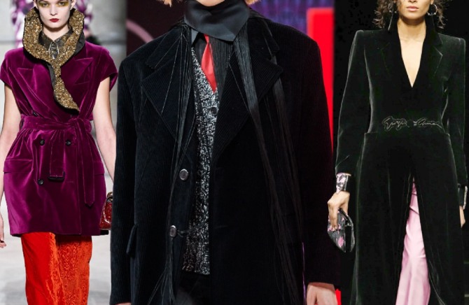 в 2021 году в моде пальто из черного и бордового бархата