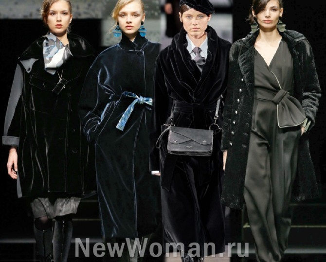 женские бархатные пальто сезона осень 2020 - фото с недель моды