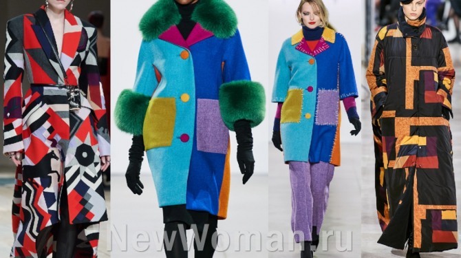 пальто с цветными блоками и яркими геометрическими фигурами - тренды женской демисезонной моды 2020
