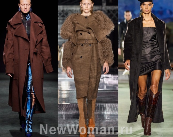 дизайнерские женские осенние пальто 2020 коричневого цвета - фото с европейских показов