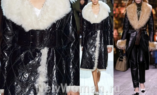 новинки кожаных дизайнерских женских модных пальто с мехом на зимний сезон 2020-2021