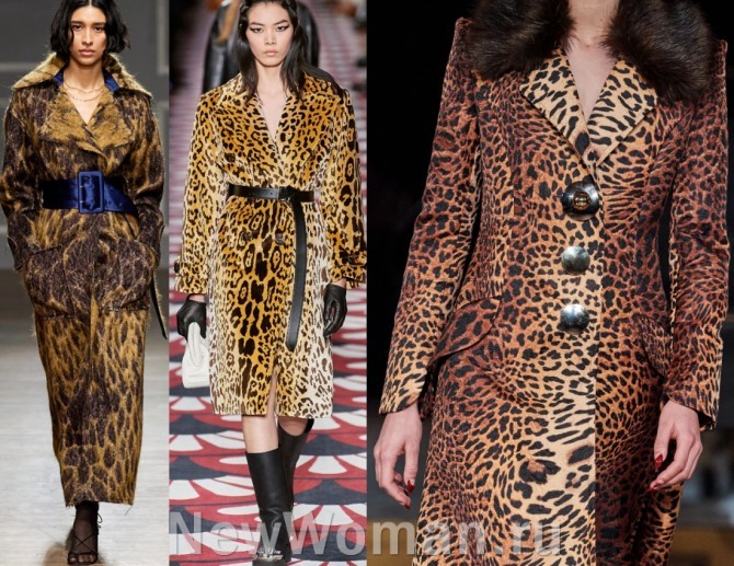 плащи и женские пальто 2021 года с леопардовым принтом - фото с европейских показов модных тенденций