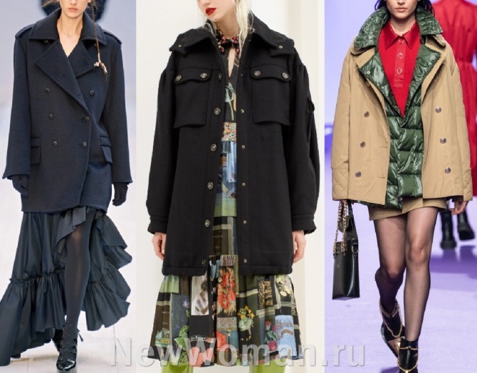модный тренд 2021 года в женской демисезонной одежде - куртка-бушлат - луки с модных показов в столицах мировой моды