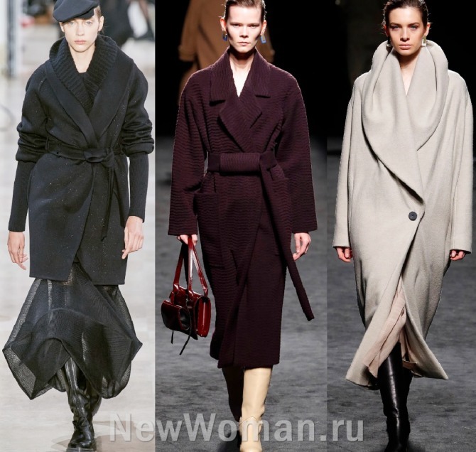какие пальто модные в 2021 году для женщин - с запахом, примеры с подиума на 2021 год от стилистов модных домов