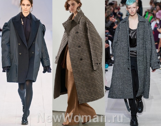  модели дамских пальто 2021 года в стиле оверсайз с подиумов мировых столиц