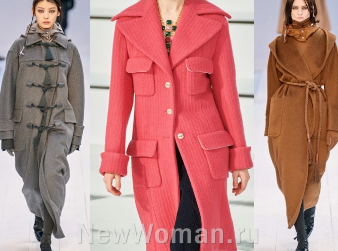 женские пальто 2021 с показов в столицах мира - модели с накладными карманами, фото