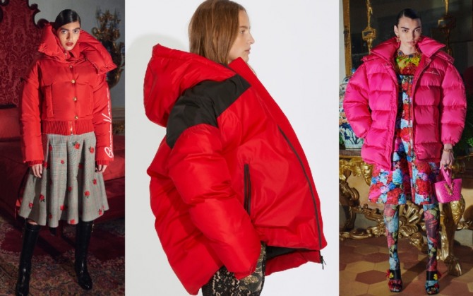 модные молодежные дутые куртки 2021 года красного цвета с капюшоном - для девушек, фото из коллекций модельеров модных домов