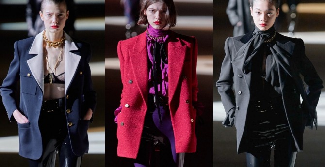 стильные женские элегантные пиджаки от бренда Saint Laurent - с модного показа осень-зима 2020-2021 в Париже
