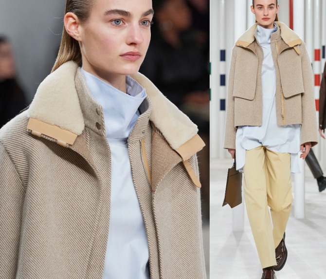 вельветовая женская двухслойная модель модной куртки с воротником из синтетического меха из коллекции Hermès на осень-зиму 2020-2021