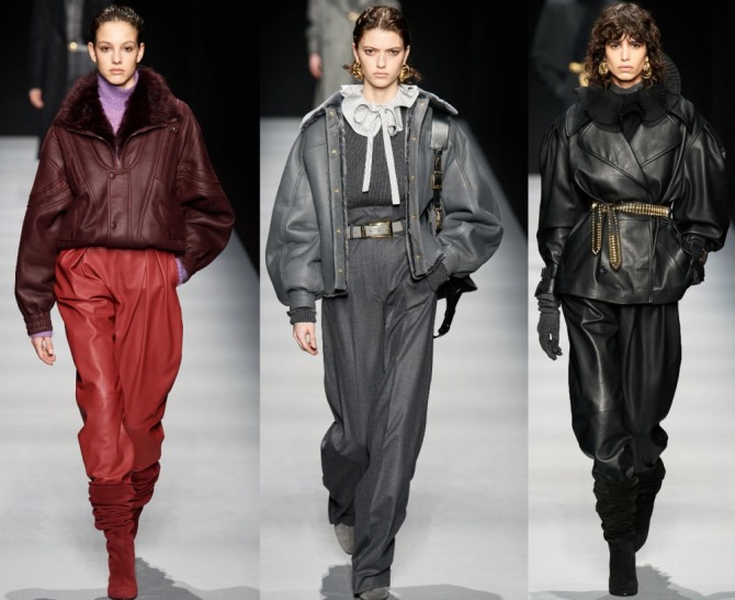 женские стильные зимние уличные образы с теплыми куртками из кожи - модный показ осень-зима 2020-2021 от Alberta Ferretti - фото