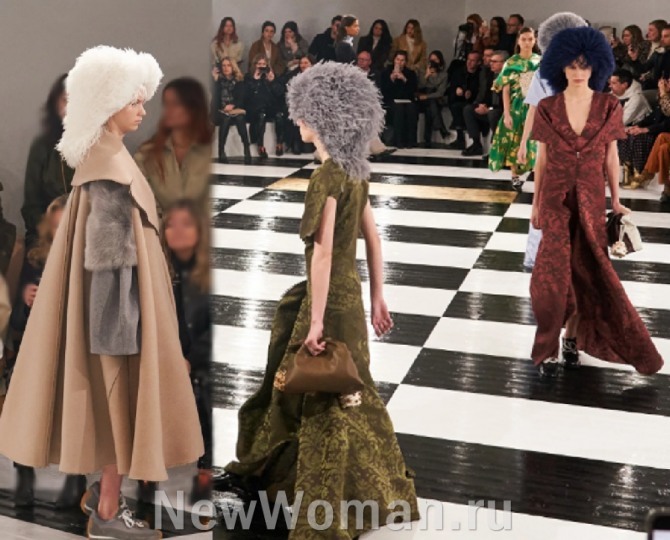 Шапка-малахай, похожая на парик - вид сбоку - модный показ Loewe на зимний сезон 2020-2021