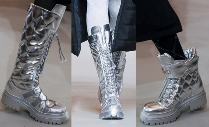 сапоги и ботинки из блестящего зеркального металлизированного материала цвета серебра - модный тренд 2021 года от модного дома Iceberg