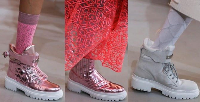 самые модные ботинки для девушек и женщин на сезон 2021 года от бренда Iceberg - с блестящим розовым покрытием или из замши с контрастной белой подошвой
