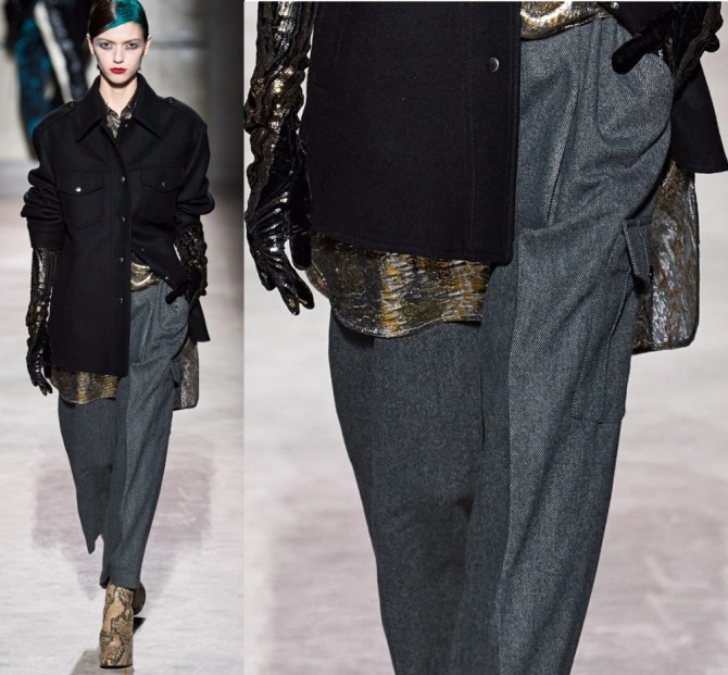 шерстяные серые женские брюки от бренда Dries Van Noten - женская мода 2021 года