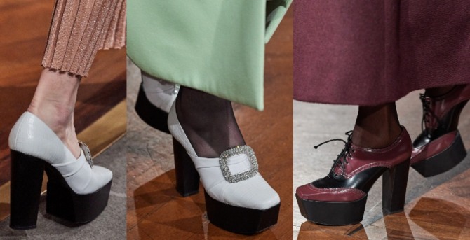 в 2021 году в моде туфли с высокой платформе в носочной части - фото с модного показа Prabal Gurung