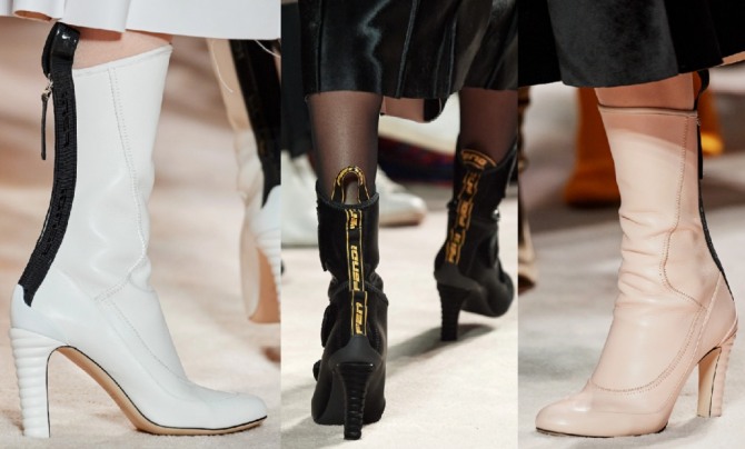 изящные женские модные сапоги 2021 года на каблуке с обтягивающим ногу голенищем - фото из коллекции 2021 года Fendi
