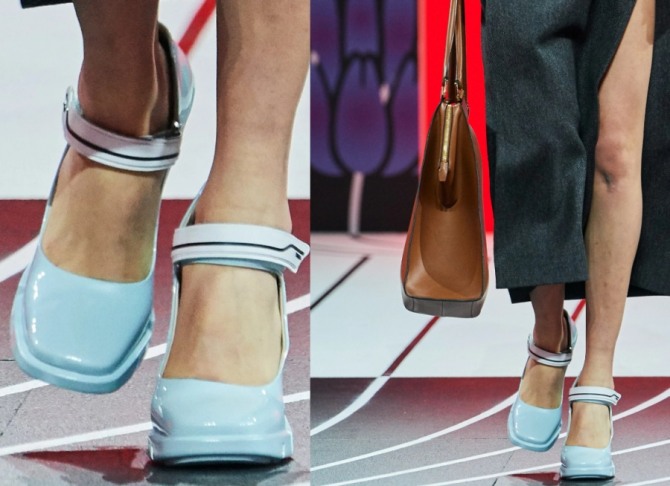 модные женские туфли 2021 года голубого цвета - лак, липучки на щиколотке и квадратный мыс