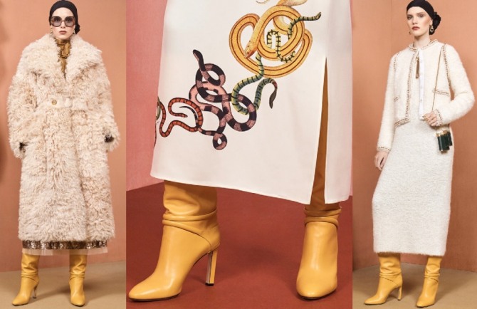 элегантные демисезонные женские образы 2021 года с желтыми сапогами на каблуке - фото из коллекции Ports