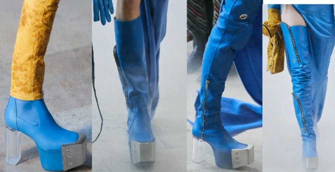 кожаные сапоги голубого цвета - тренды 2021 года