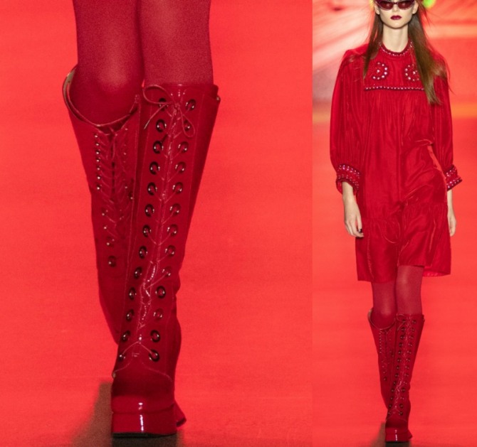 сапоги какого цвета были представлены на модных показах осень-зима 2020-2021 - красные с шнуровкой и платформой - коллекция дизайнерского дома Anna Sui