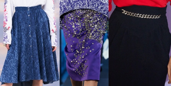 фото юбок с модных показов 2021 года с металлическим декором - луки из коллекций мировых дизайнеров