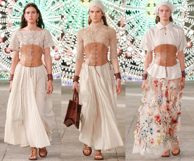 модные юбки макси 2021 года от бренда Christian Dior, декорированные кожаным корсетом