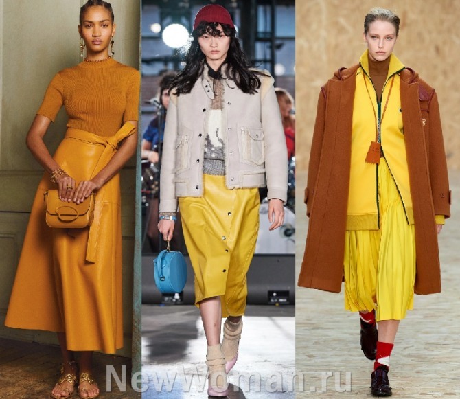 брендовые юбки 2021 года желтого цвета - фото из дизайнерских коллекций