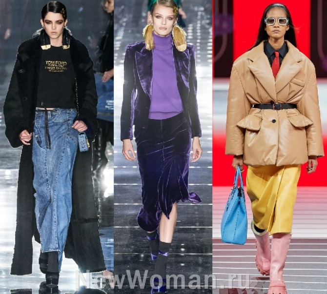  джинсовая, атласная и виниловая юбка 2021 года на зимний сезон - фото из коллекций европейской моды