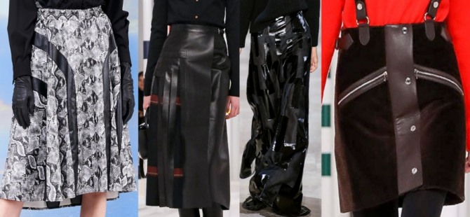 модный тренд 2021 года - юбка с кожаными вставками-полосами