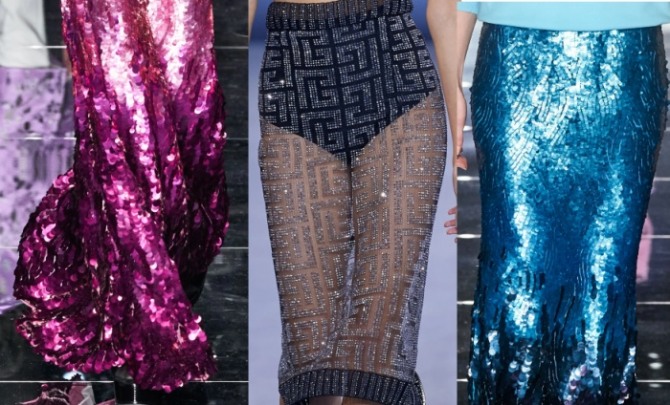 юбки 2021 года из ткани пайетка - идеи вечерних юбок с модных показов