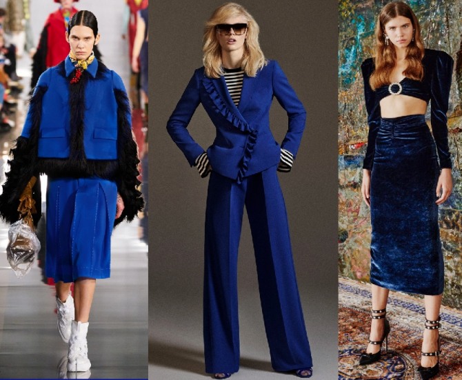 модные женские брендовый костюмы синего цвета - подиум 2021 года