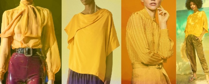 блузки 2021 года из тканей желтого цвета - 4 фото с подиума