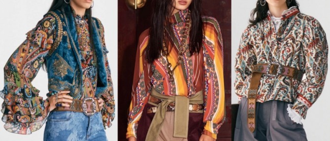 блузки с яркими узорами и этническим орнаментом - луки с модных показов на 2021 год