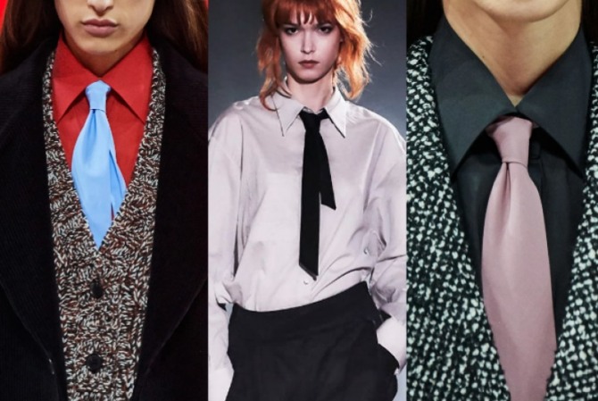 деловая мода 2021 года для работающих девушек и женщин - галстуки в мужском стиле к блузке рубашке