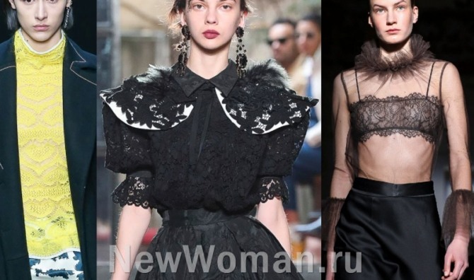 женские тренды в одежде 2021 года - кружевные блузки, фото с модных показов