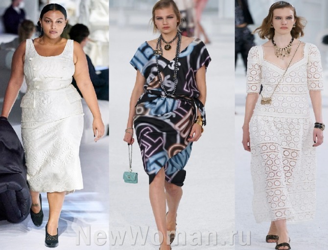 полные модели демонстрируют модные летние платья 2021 года для торжественного случая или праздника