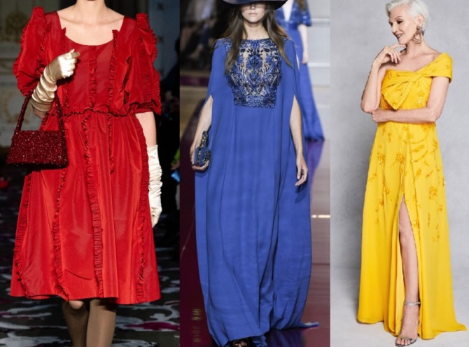 платья для пожилых женщин из ярких цветных тканей - фасоны с подиума