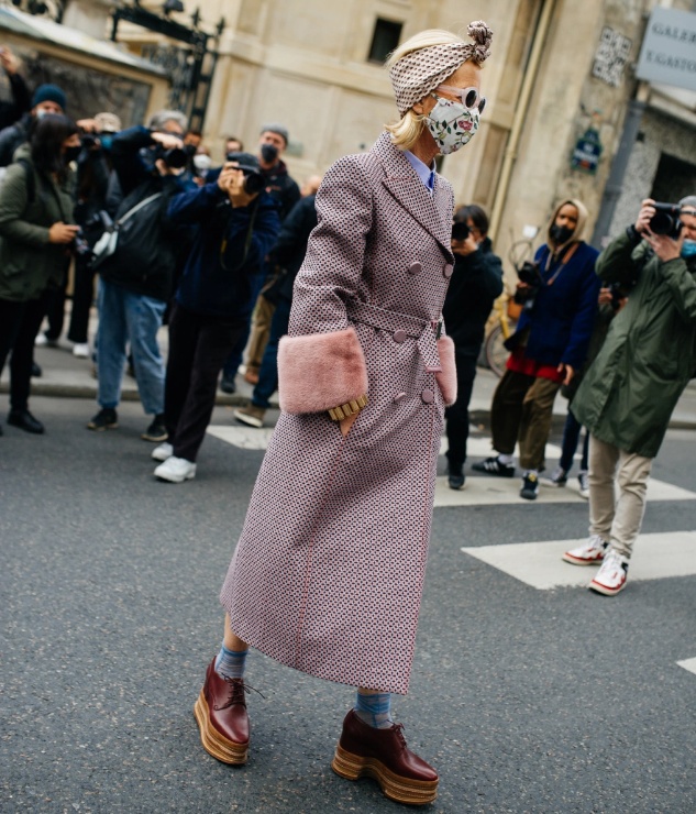 Street Style Spring 2021, Париж - идеи и образы уличного стиля для пожилых женщин - пальто, головной убор, обувь, меховая отделка на рукавах