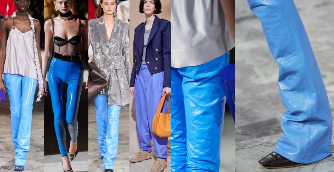 женские стильные брюки голубого, лазурного, василькового, небесного цвета с модных показов