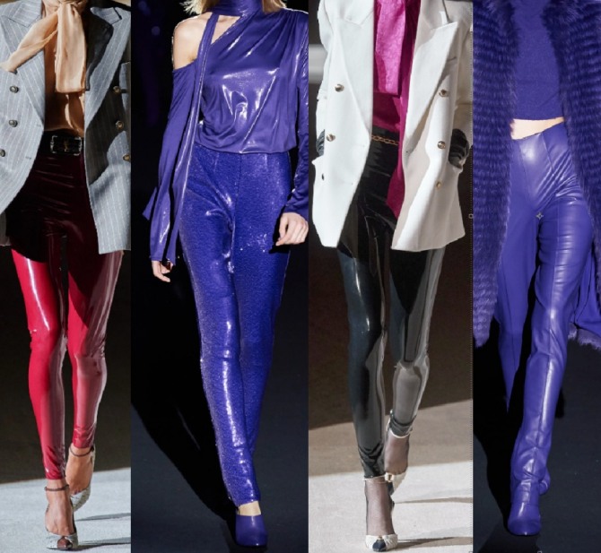 тренды в женской одежде 2021 года - брюки и лосины из латекса