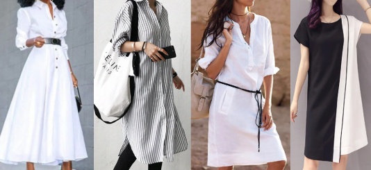 стильные летние платья для работы 2021 года с сочетанием черно-белой цветовой гаммы в одежде и аксессуарах