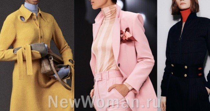 модная тенденция в женской деловой моде сезона Осень-Зима 2021-2022 - водолазки с платьем, жакетом, пиджаком