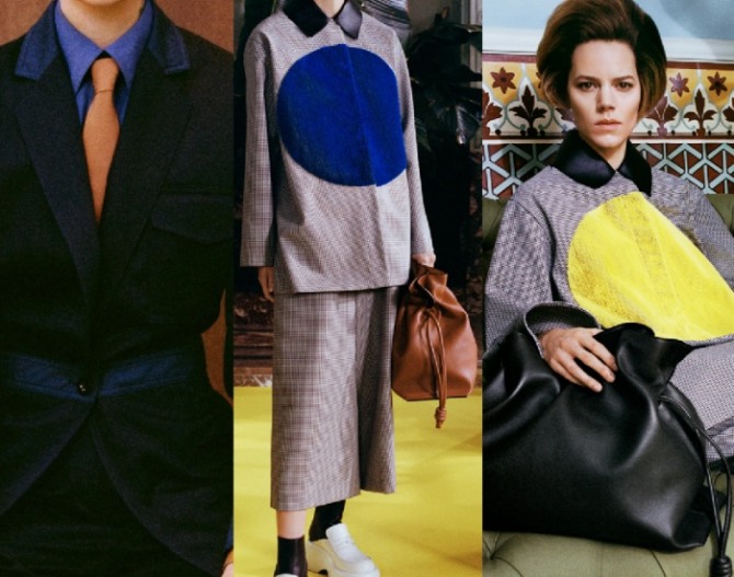какие аксессуары самые актуальные в деловой женской моде в сезоне осень-зима 2021-2022 - галстуки и мягкие объемные сумки-кисеты