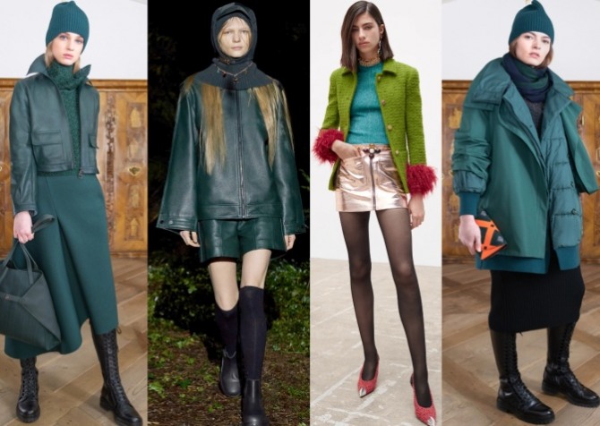 фото зеленых дизайнерских женских курток 2022 года с недель европейской моды
