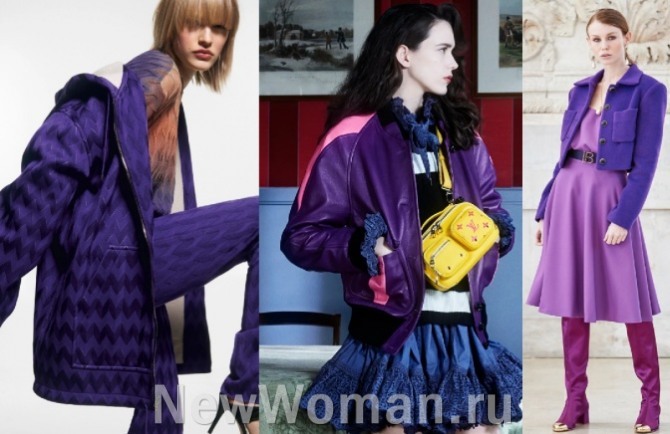 стильные образы с женскими куртками фиолетового цвета