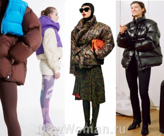 какие дутые куртки самые стильные зимой 2022 года - двухцветные, черные, принтованные, с мини-жилетом