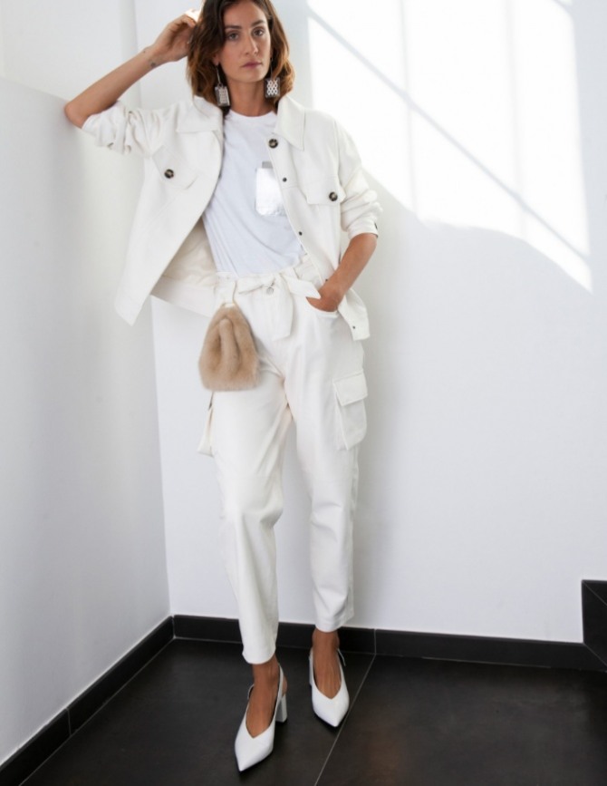 белый джинсовый брючный летний костюм - Simonetta Ravizza - Неделя моды Милан базовый гардероб женщины сезон Весна-Лето