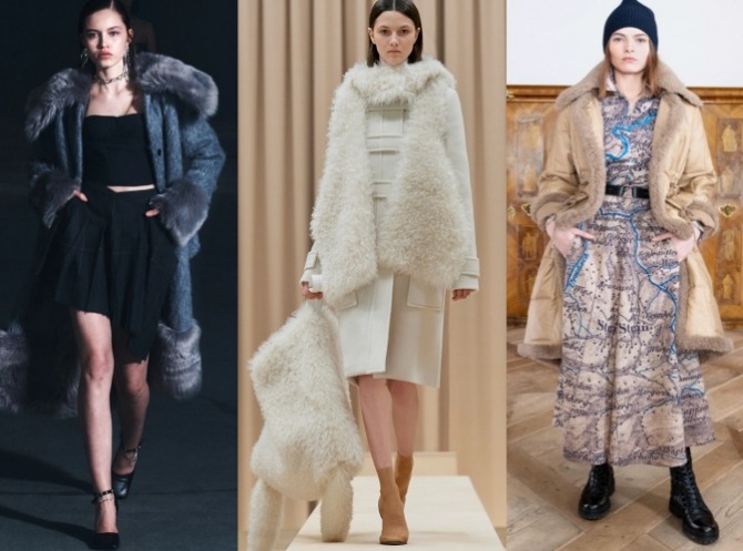 фото зимних моделей пальто с меховой отделкой для девушек и женщин на сезон Зима 2022 года - тренды по итогам недель европейской моды