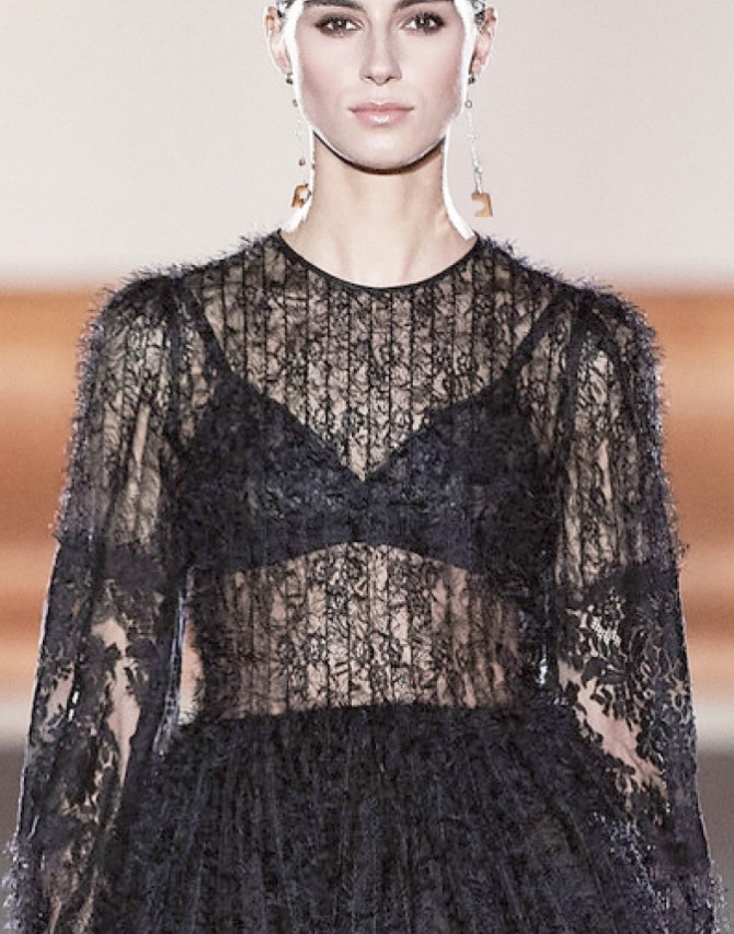 прозрачная черная блузка поверх черного бюстгальтера - тренды итальянской женской моды