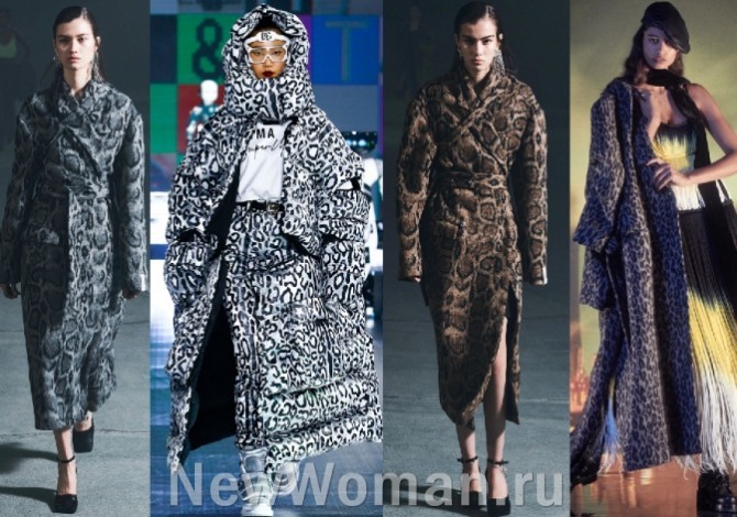 основные тенденции в принтах женских пальто 2022 года - леопардовый черно-белый и коричневый хищный паттерн